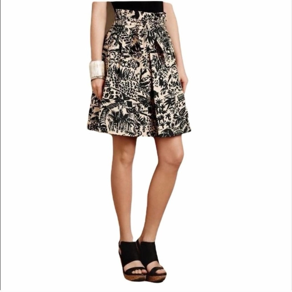 Anthropologie Black and Cream Floral Skirt